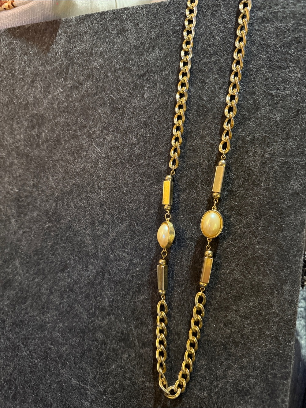 Gold-Tone Chain Necklace with Pearlescent Cabochons